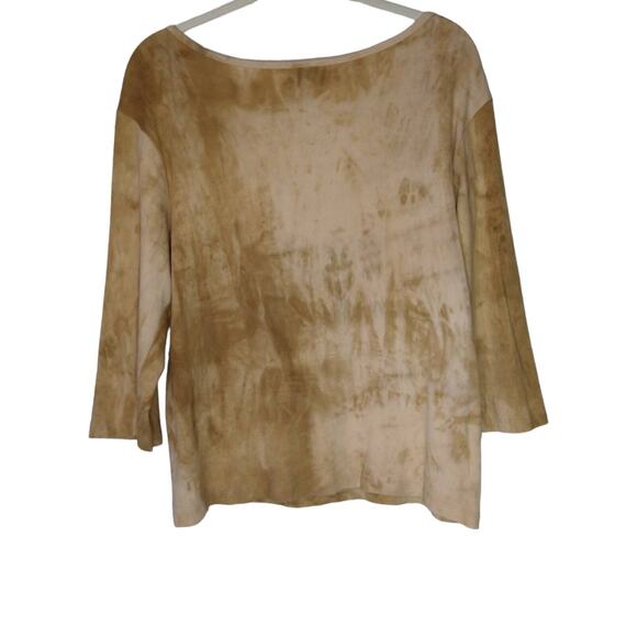 Y2K Lady Noiz Brown Tie-Dye Studded Cross Top 3/4 Sleeve Scoop Neck - Picture 3 of 6